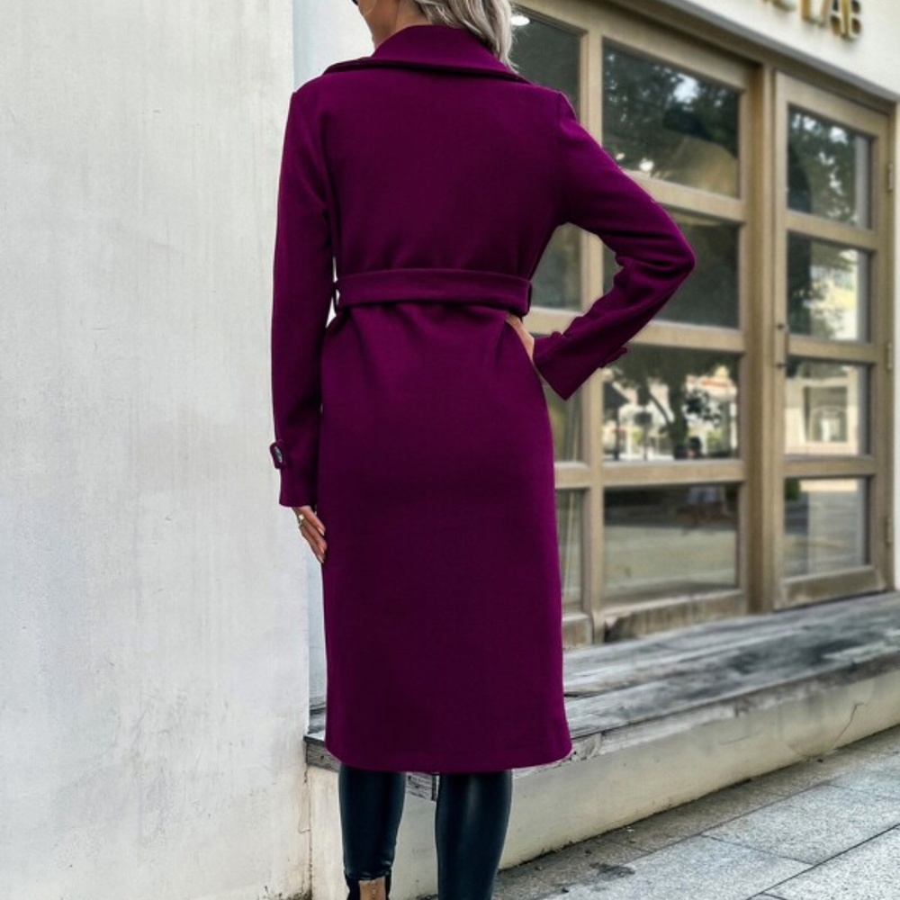 Cozy Dark Magenta Double Breasted Pea Coat Jacket Winter - Picture 4 of 5